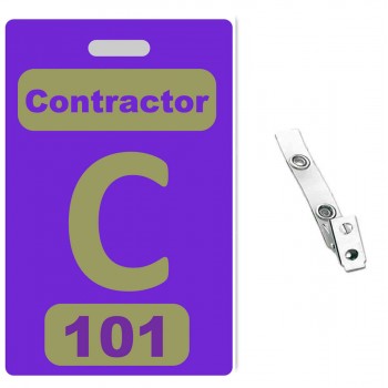 Custom Printed Numbered Purple PVC Contractor Badges + Strap Clips - 10 pack